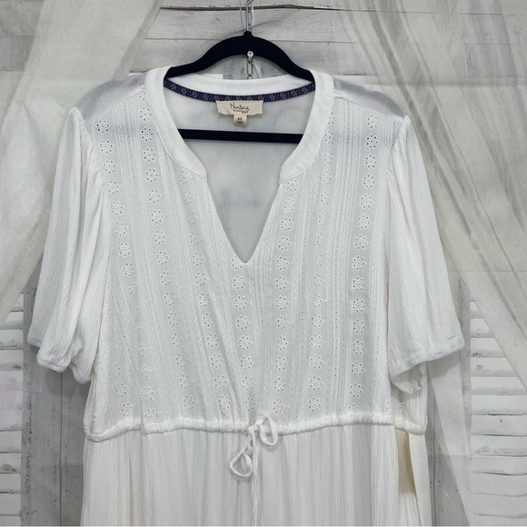 Nurture Westbound Size 2X White V-Neck Tiered Maxi Dress Short Sleeve Drawstring - Picture 3 of 14